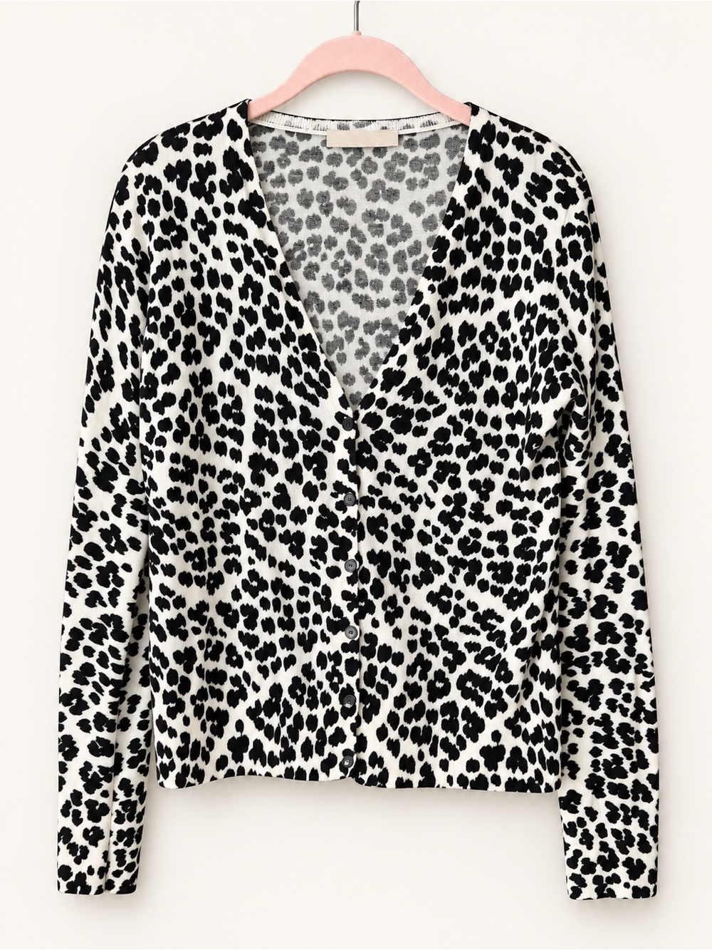 LOFT Black and White Leopard Print V-Neck Cardigan